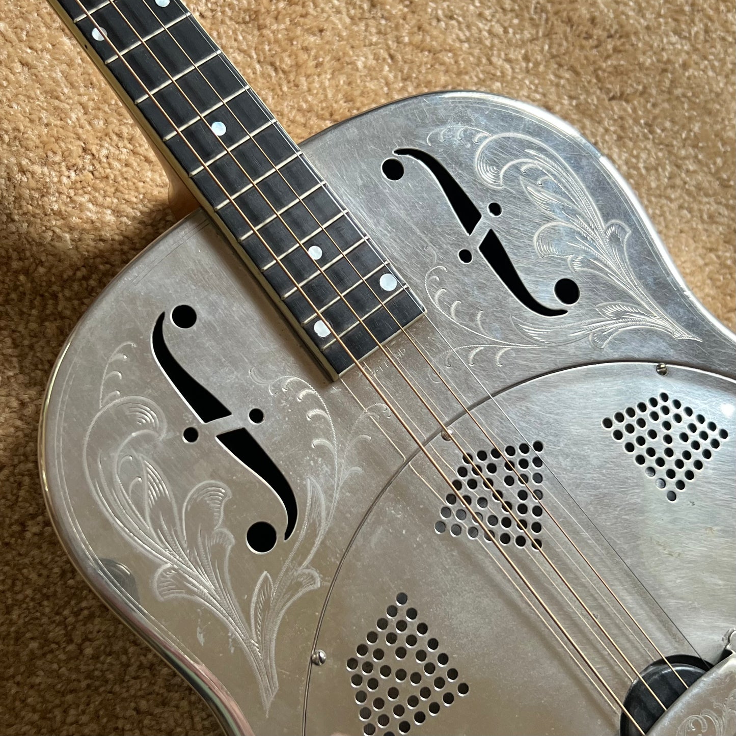 1931 National Style 3 Single Cone Tenor Four String Guitar w' Calton Flight Case Lilly of the Valley
