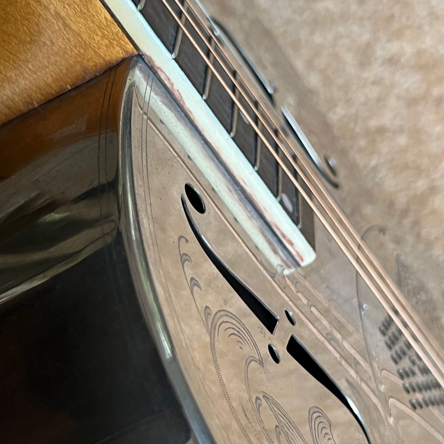 1931 National Style 3 Single Cone Tenor Four String Guitar w' Calton Flight Case Lilly of the Valley