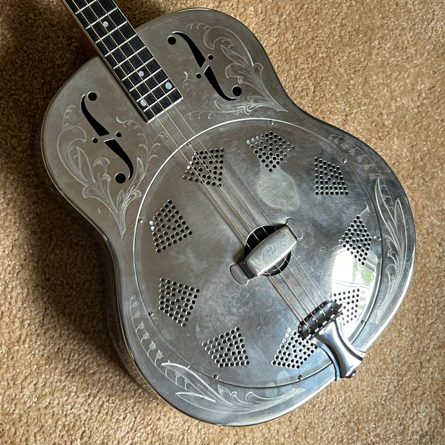 1931 National Style 3 Single Cone Tenor Four String Guitar w' Calton Flight Case Lilly of the Valley