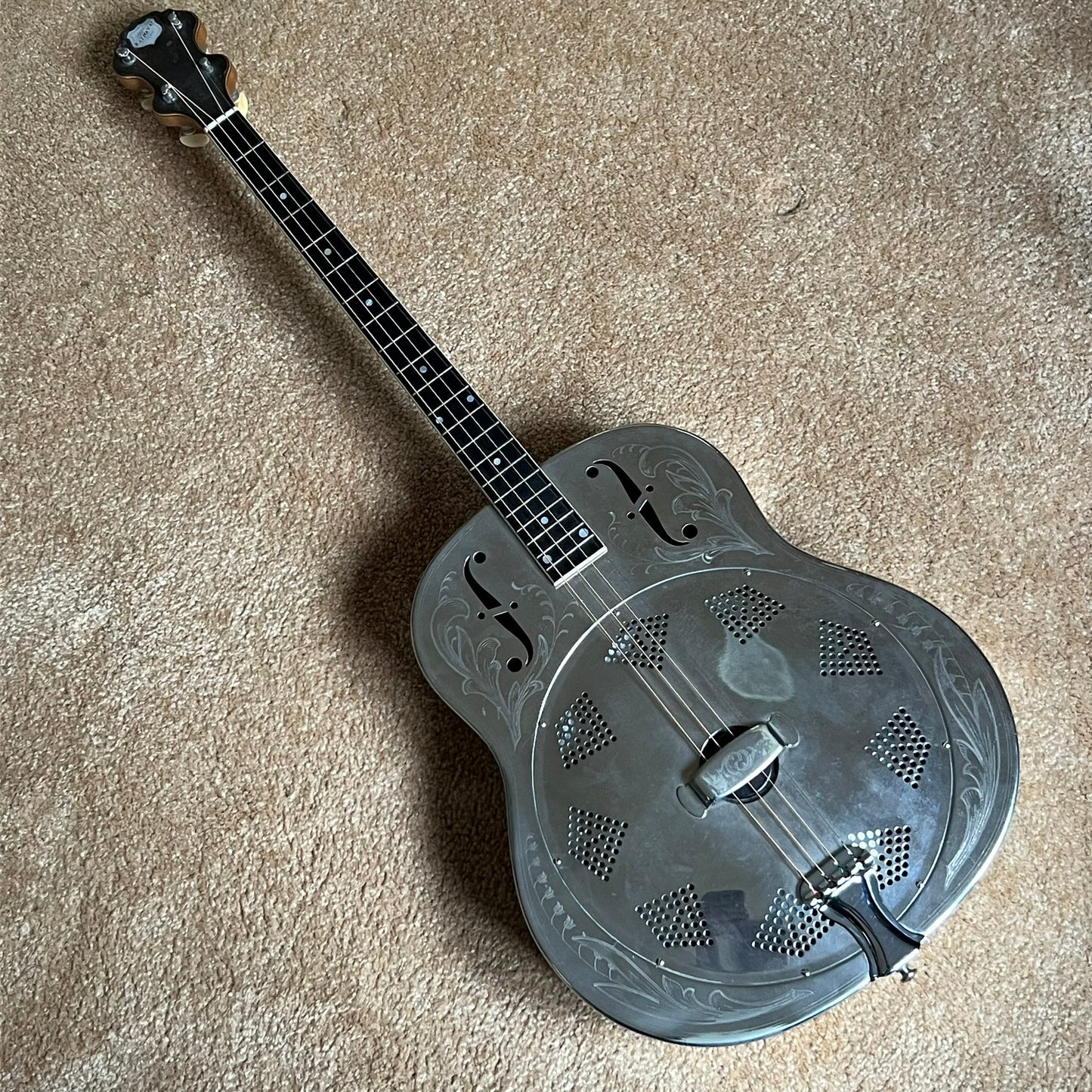 1931 National Style 3 Single Cone Tenor Four String Guitar w' Calton Flight Case Lilly of the Valley