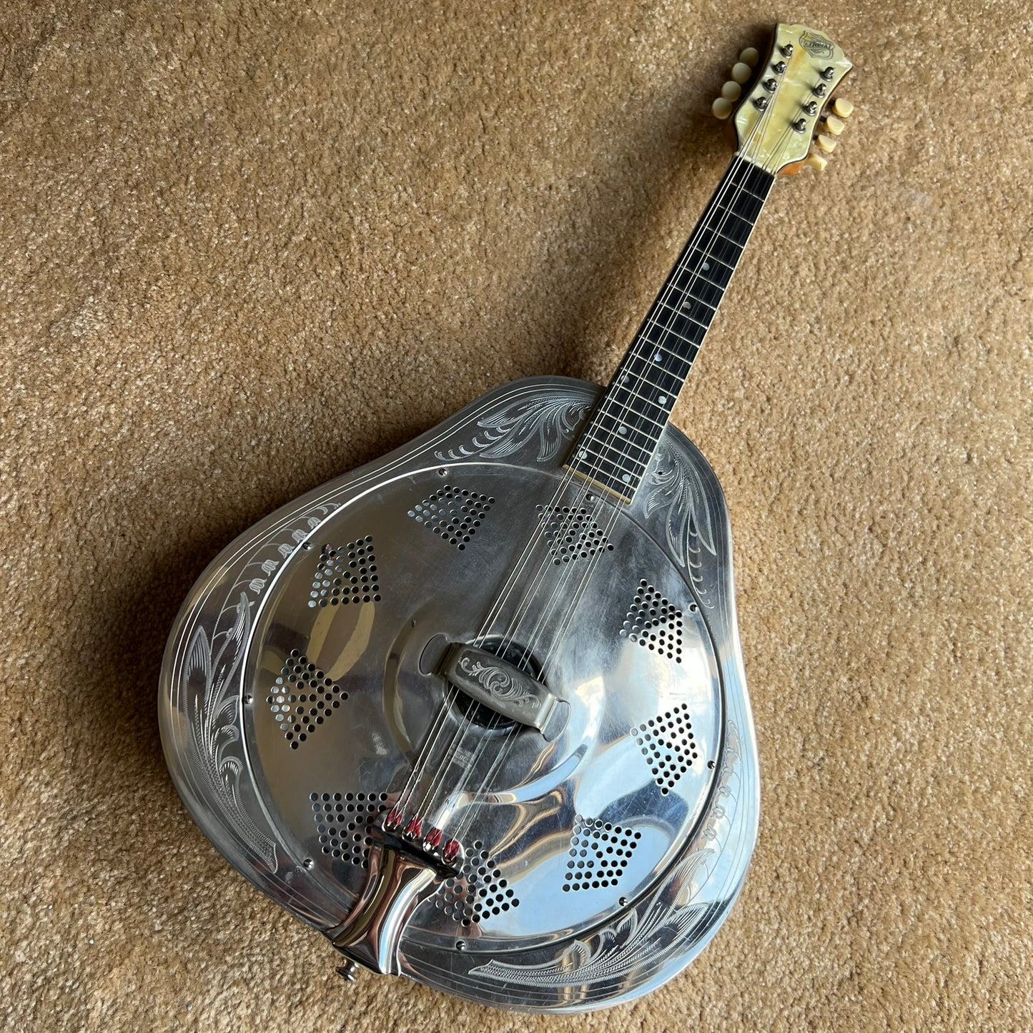 1937 National Style 3 Single Cone Mandolin w' Calton Flight Case Lilly of the Valley