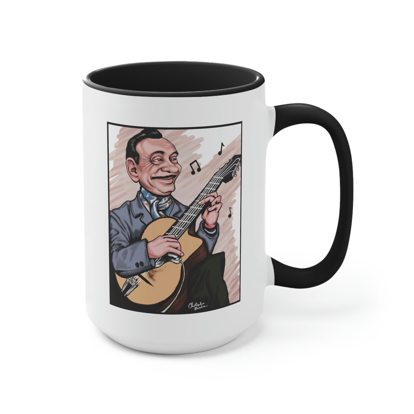 Django Reinhardt Black Accent Gypsy Jazz Coffee Mug 11oz. and 15oz.