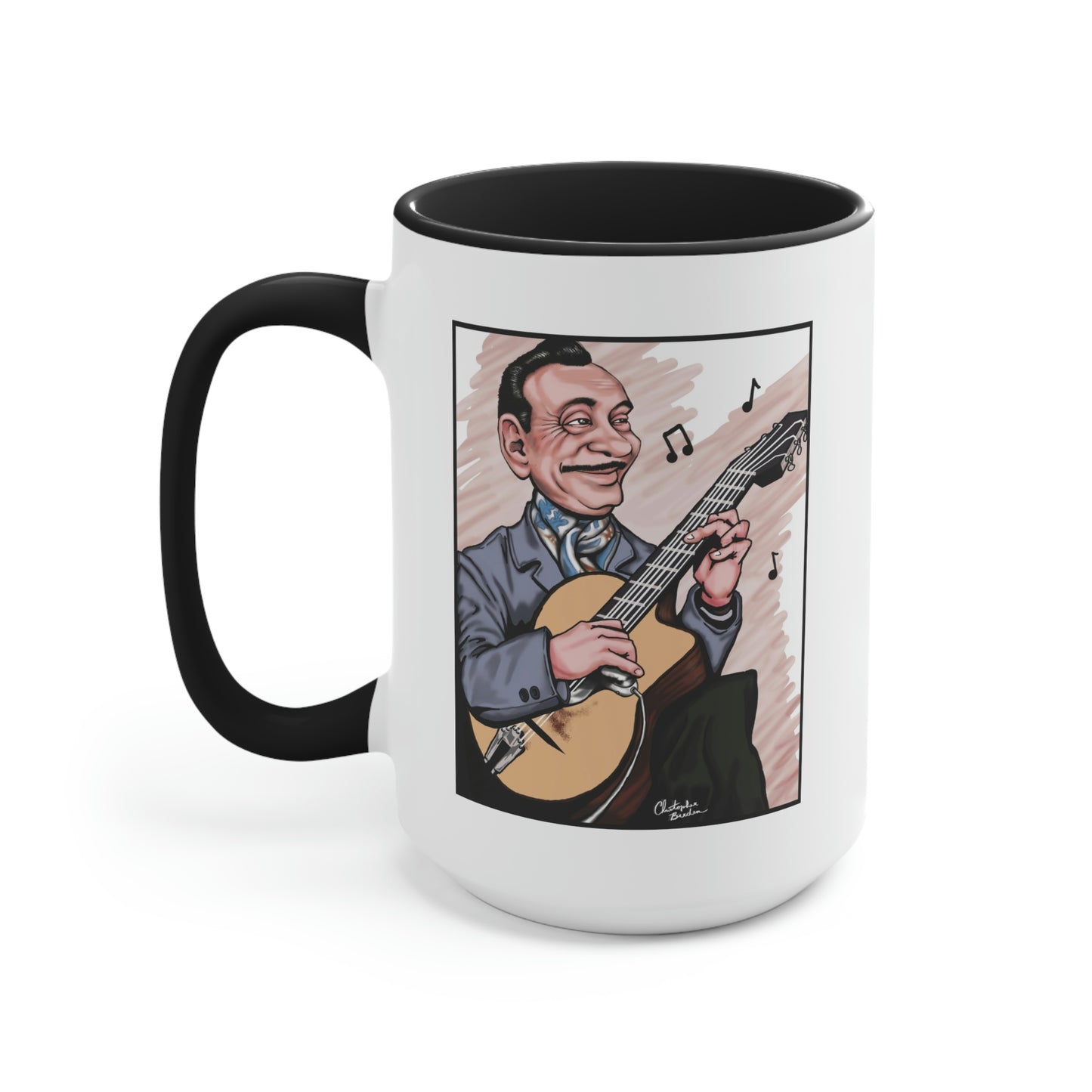 Django Reinhardt Black Accent Gypsy Jazz Coffee Mug 11oz. and 15oz.