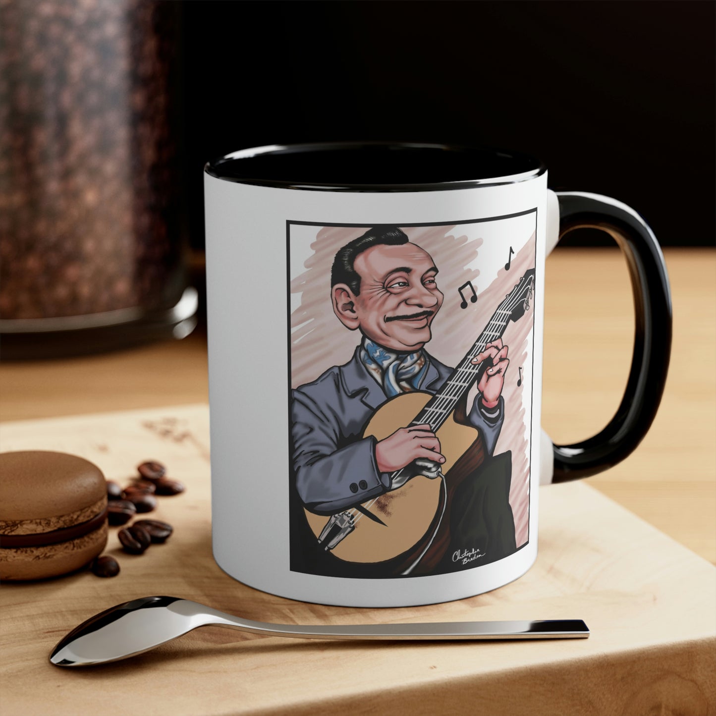 Django Reinhardt Black Accent Gypsy Jazz Coffee Mug 11oz. and 15oz.