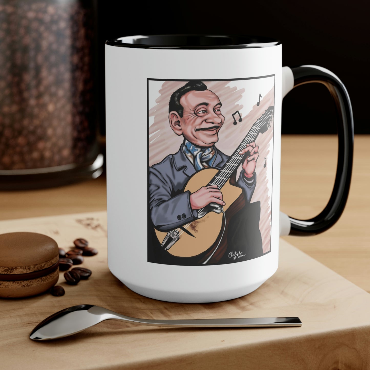 Django Reinhardt Black Accent Gypsy Jazz Coffee Mug 11oz. and 15oz.