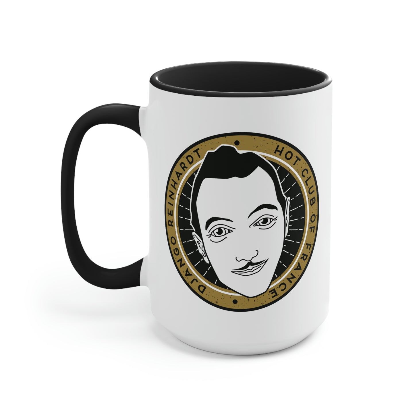 Django Reinhardt - Hot Club of France Black Accent Gypsy Jazz Coffee Mug 11oz. and 15oz.